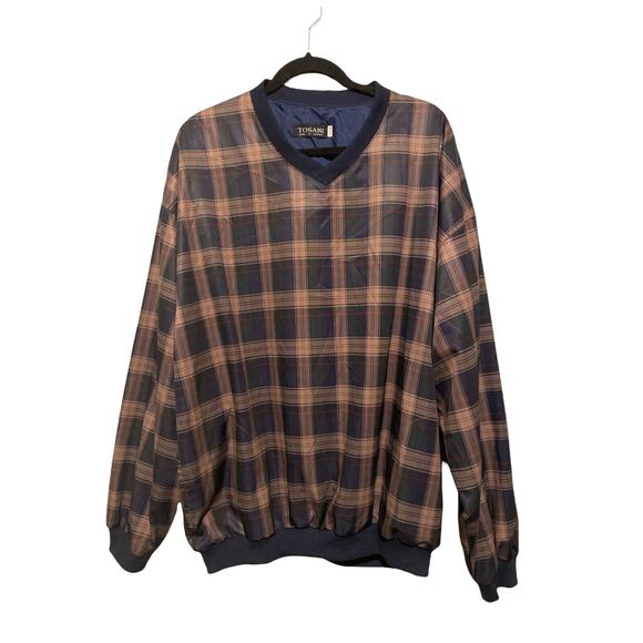 TOSANI Sweater XL Mens Plaid Pullover Vintage V‎ Neck Polyester Nylon Pockets - Picture 1 of 7